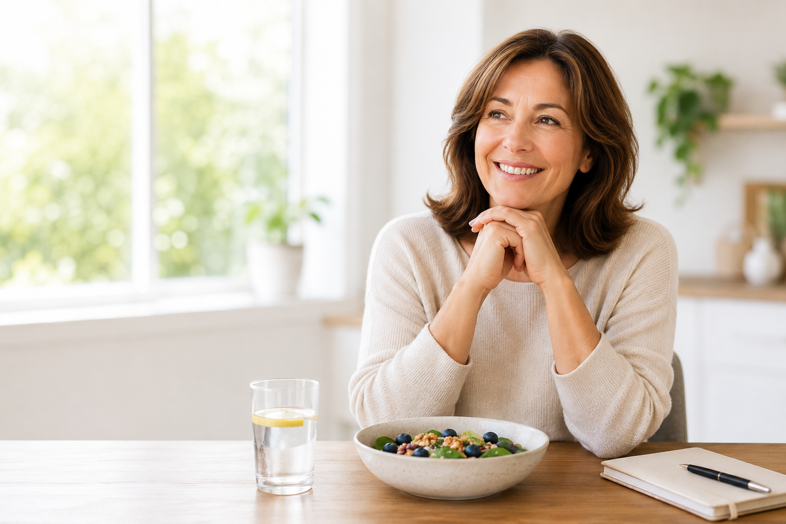 Healthy habits after 40 - woman enjoying a healthy breakfast